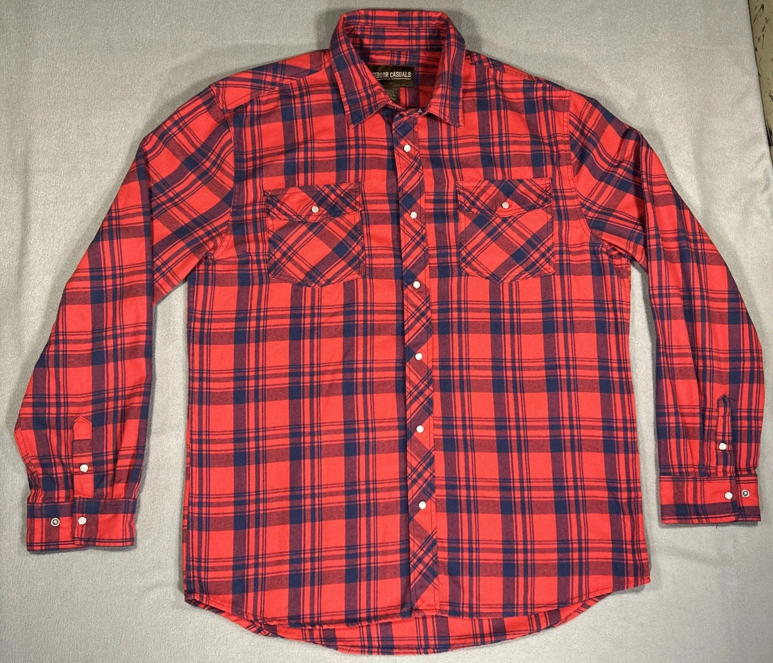 Outdoor Casuals Flannel Shirt Mens XXL Red Blue Pearl Snaps Western Workwear