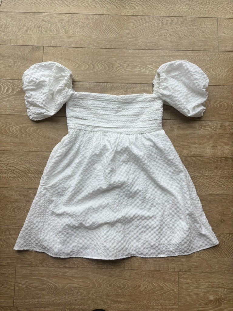 Abercrombie & Fitch Off-the-Shoulder Mini Dress | Size M | White Puff Sleeve