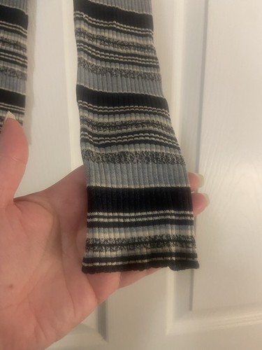 Theory Striped Silk Sweater Black/Blue with ribbed stripe Petite - Picture 5 of 9