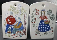 Lot Of 2 Vintage Norge Figgjo Flint Norway Wall Plaque Handpainted Norwegian 