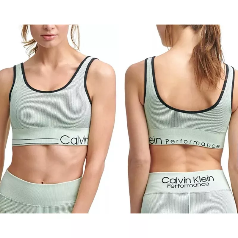 Calvin Klein Womens Seamless Ribbed Medium Impact Sports Bra Blue Size XS