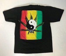 Vtg 90s Marijuana Grateful Dead Rasta Ying-yang Skull T shirt Made In USA Lrg