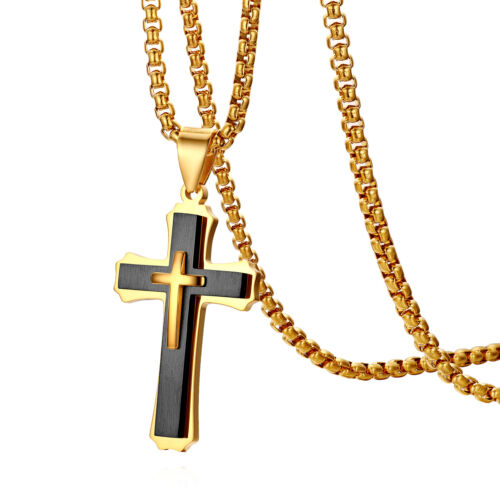 Mens Stainless Steel Christ Cross Religious Crucifix Pendant Necklace Chain 22" - Picture 4 of 11