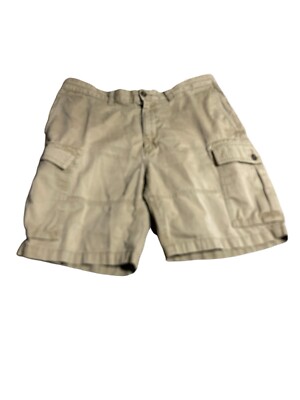 Lands End Mens Tan Flat Front Medium Wash Cargo Shorts 35