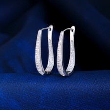 Silver Plated U Shape Huggie Hoop Earrings Women Cubic Zirconia Wedding Jewelry