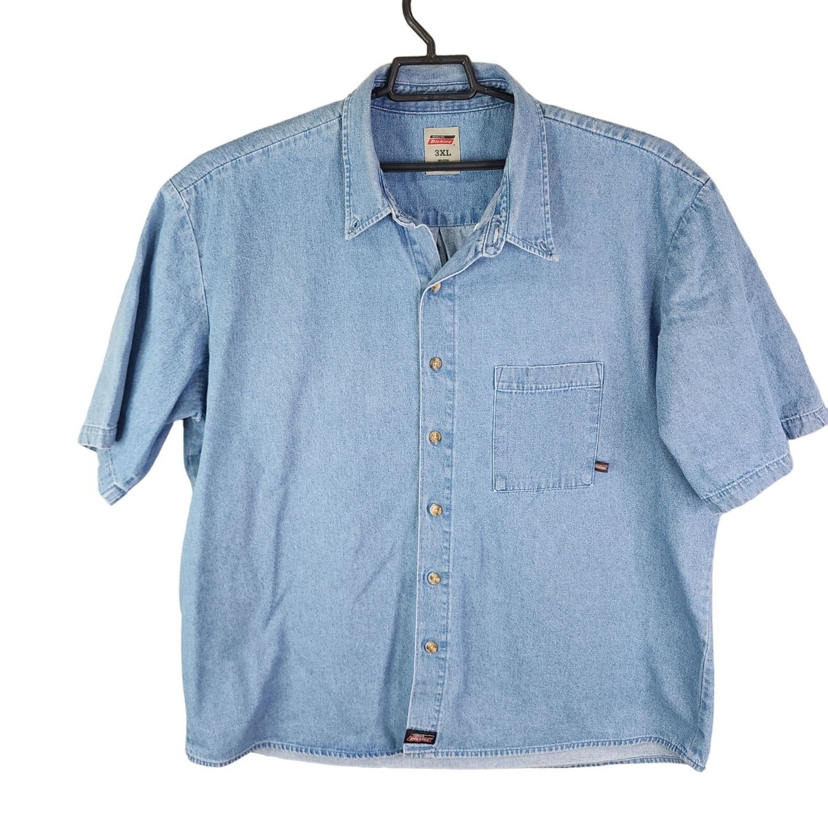 Men's Dickies Blue Denim Shirt Button-Up Short Sleeve 100% Cotton Size 3XL