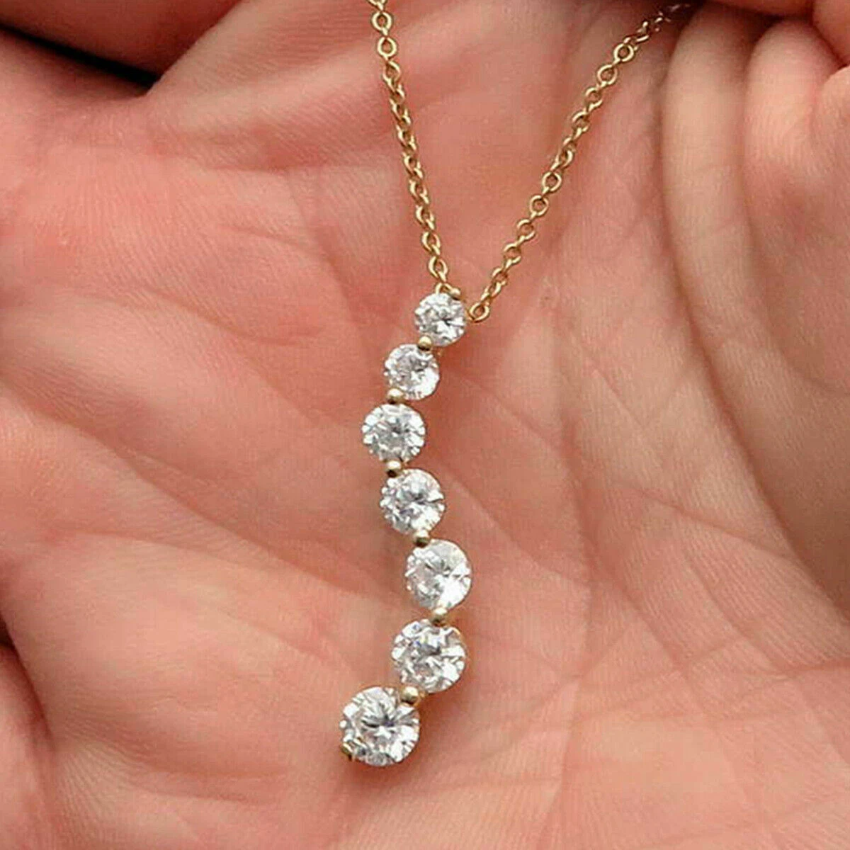 1.17 Ct Round Cut 7 Stone Journey Diamond Pendant Necklace 14k Yellow Gold Over