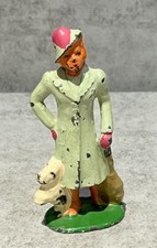 Vintage Barclay Manoil Woman In Pink  Green Hat  Coat w Dog 3  Lead Figure