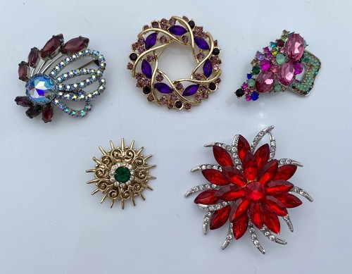 BLING Rhinestone Brooch Lot, 5 Brooches