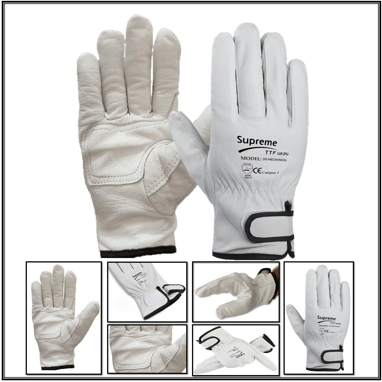 Gants en cuir blanc premium travail mécanicien chauffeurs de camion jardinage sécurité doublés