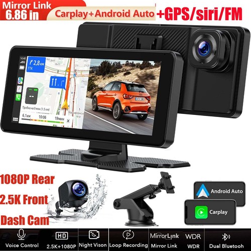 6.86"2.5K Dash cam Wireless Apple CarPlay /Android Auto Portable Car Stereo+Cam