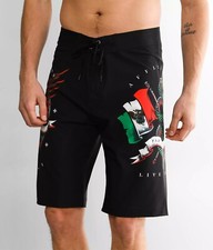 NEW AFFLICTION SPORT MENS BLACK TRI PRIDE STRETCH BOARDSHORTS SWIM TRUNK SZ 38