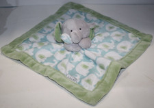 Carters Gray Elephant Security Blanket 13" Green Blue Plush Stuffed Animal Lovey