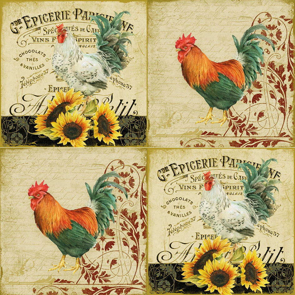 4 x MIXED SET Paper Napkins/33cm/3PLy/Decoupage/Chickens/Rooster and Sunflowers
