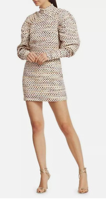 Rotate Birger Christensen Kim Multicolor Grid Mini Puff Sleeve Dress Size Small
