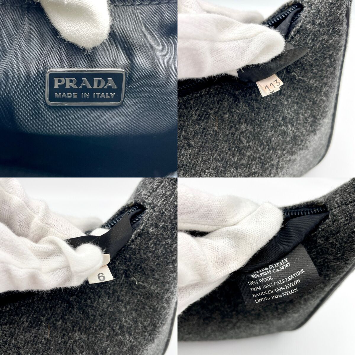 Auth PRADA Small Tessuto Sport HOBO Hand Bag Wool Dark Gray Auth PRADA Small Tessuto Sport HOBO Hand Bag Wool Dark Gray