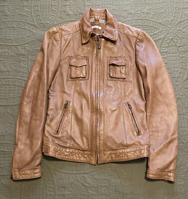 Massimo Dutti Women s Super Soft Brown Sheepskin Leather Jacket Small GUC