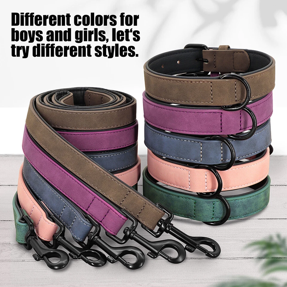 Soft Leather Dog Collar and Lead set Heavy Duty Adjustable for Small Large Dogs - image 3 of 4