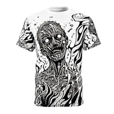 All Over Print Halloween Horror Art T Shirt Zombie Scary Creepy Goth Punk Skulls