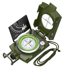  IP65 Compass Hiking Survival - Lensatic Sighting Compass for Camping ArmyGreen