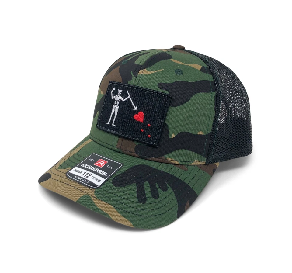 Blackbeard Flag Patch Hat Richardson 112 Camo SnapBack Trucker Cap | Jolly Roger - Image 2 of 2