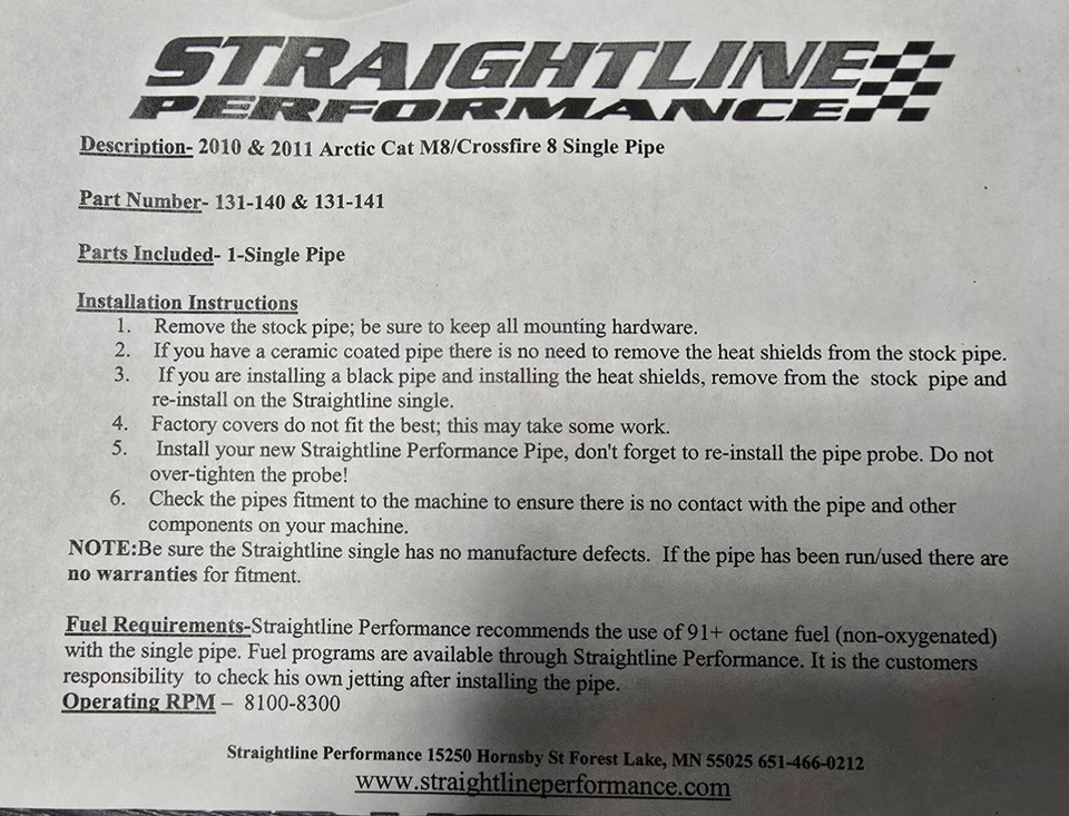 Straightline Performance Single Pipe Arctic Cat M8 HCR Crossfire 800 2010-2011 Foto 2 de 2
