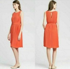 NWT BANANA REPUBLIC $140 Tangerine Orange Pleated Belted Summer Dress 00P 00 PET