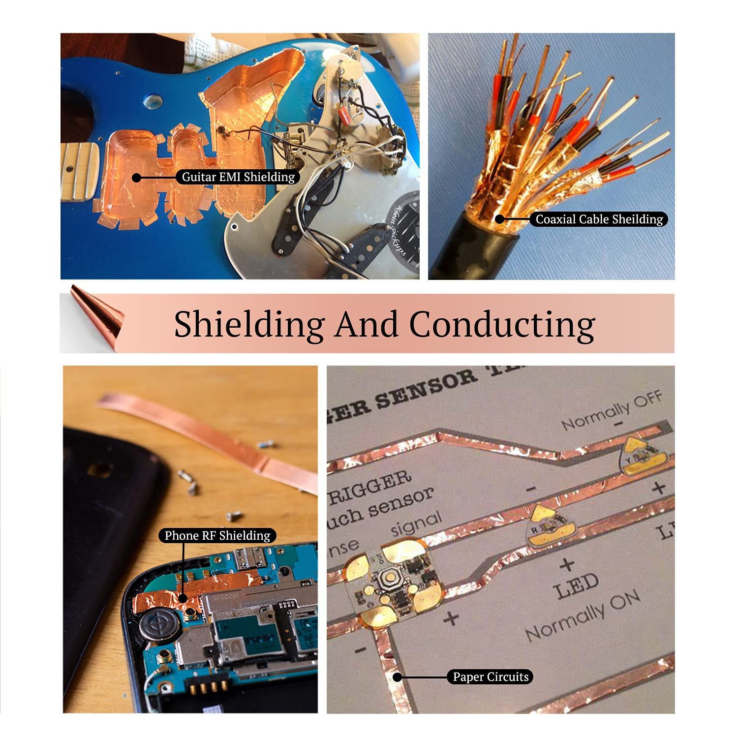 4 Pack Copper Foil Tape 6mm 1/4 inch x 66ft Double Sided Conductive Adhesive for