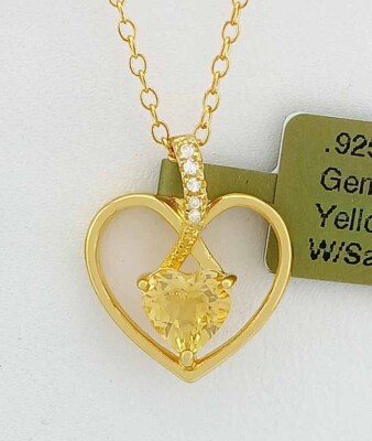 ECHTE 1,25 kt GELBER TOPAS & WEISSER SAPHIR HALSKETTE .925 SILBER (gelb) - Neu mit Etikett