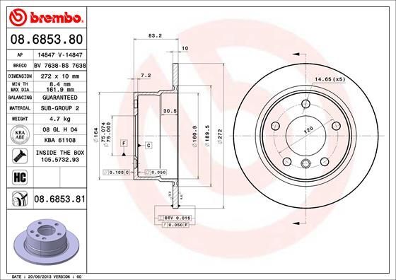 2X Brembo 08.6853.81 Bremsscheibe Hinten FüR Bmw-image