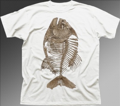 Piranha Fisch Skelett Knochen Angler weiß T-Shirt OZ9624
