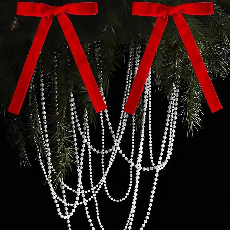 20er Set Samt Schleife Ornamente mit Perlenkette für Urlaubsdeko - Bild 2 von 4