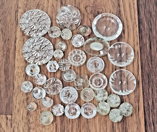 Beautiful Vintage Lot of 38 Crystal Clear Glass Buttons Small to Large
