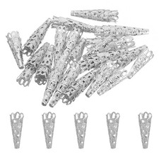 Flower Bead Caps, 50Pcs 8x23mm Hollow Metal Spacer Bead End Caps Silver Tone