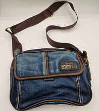 Vintage 1990s Nine West Denim Blue Jean Purse Handbag w/ Brown Trim
