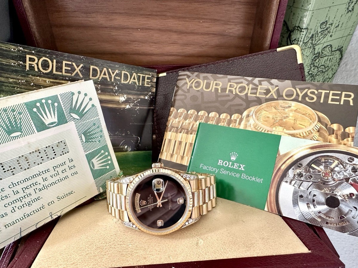 Rare Rolex Day-Date 18k YG Factory Onyx Diamond Dial Ref 18338