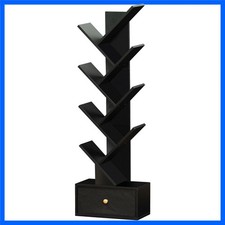 Compact 8-Tier Tree Bookshelf - Stylish Freestanding Bookcase with Drawer