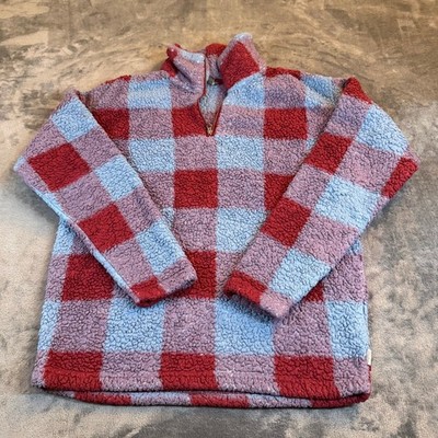 Eddie Bauer Plaid Sherpa Fleece Pullover 1/4 Zip Sweatshirt Cozy Womens Small