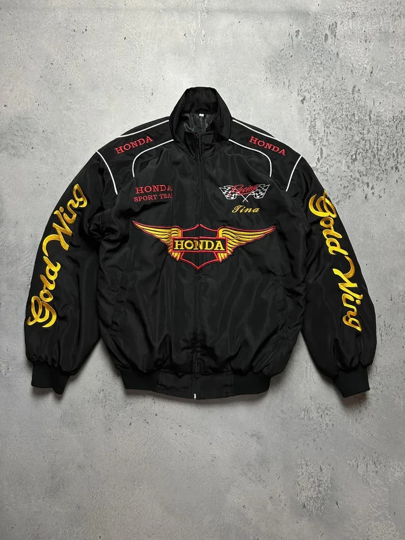 Honda Racing Jacket Honda Sports Gold Wing Vintage Black Moto