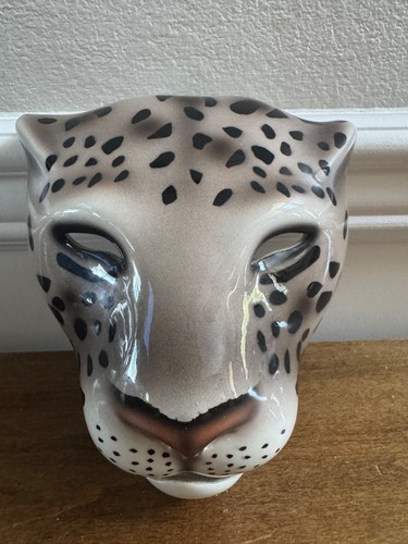 VINTAGE CHEETAH / LEOPARD CERAMIC MASK / WALL HANGING SIGNED CATIYA 1987