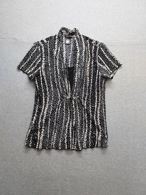 Notations Women Blouse Top L Black Button Closure Short Sleeve Stretch Comfort