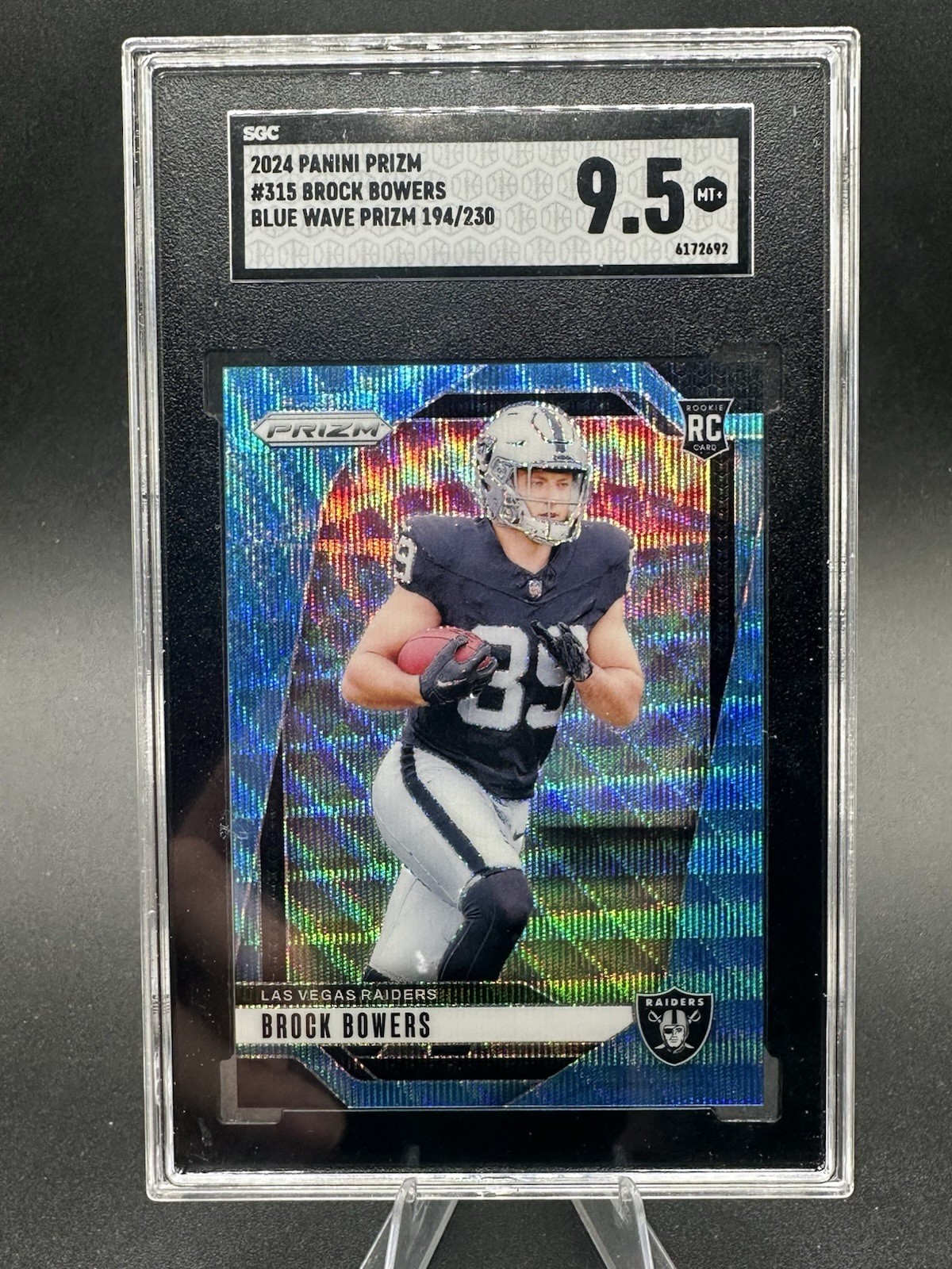 2024 Panini Prizm Brock Bowers Rookie RC Blue Wave /230 #315 Raiders Graded
