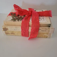 Decorative Shabby Stack Of 3 Books For Staging Shelf Decor - Xmas Theme.