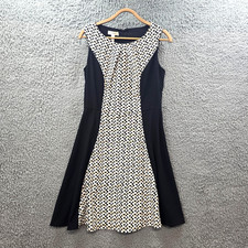 Vintage Dressbarn Womens A-line Dress Size 10 Black Ivory Beige Sleeveless