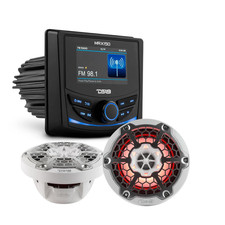 DS18 MRX150 Marine Radio w/ White 6.5" HYDRO 600W 4Ohm 2-Way RGB Speakers NXL-6M