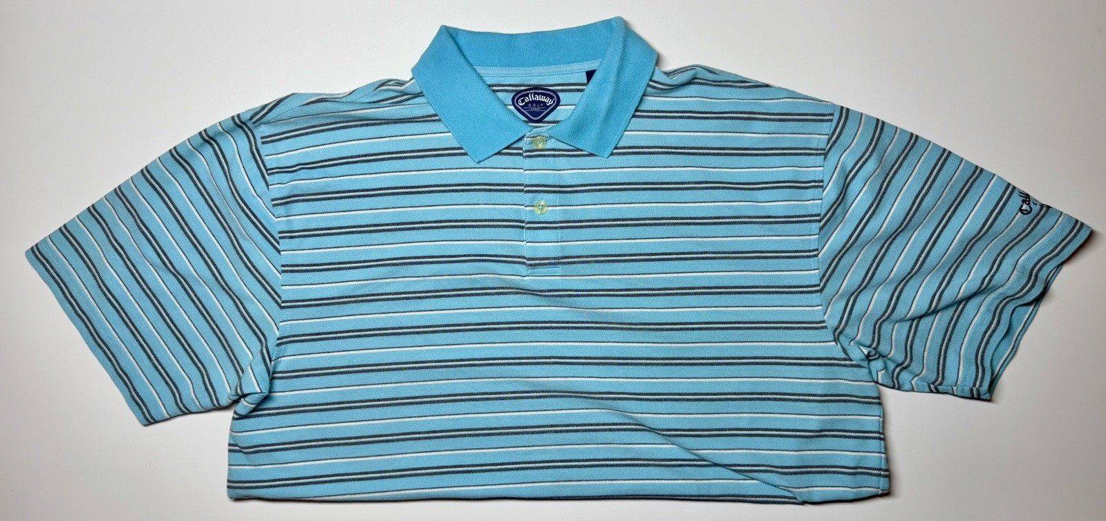 Callaway Golf Shirt Mens XL Blue Striped Performance Polo Short Sleeve S/S Vtg
