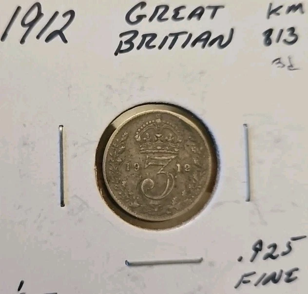 4 monedas de 3 peniques de plata esterlina del Reino Unido, 1912, 1922, 1928, 1937 Foto 4 de 4