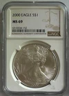 2000 $1 American Silver Eagle NGC MS69 Brown Label