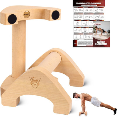 Wooden Push up Bars, 2 PCS Solid Beech Wooden Parallettes with Embedded Non-Slip