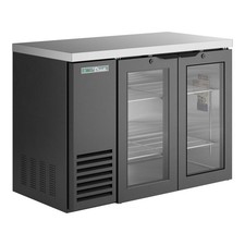 True 48" Black Glass Door Back Bar Refrigerator w/ Stainless Top & LED Lighting